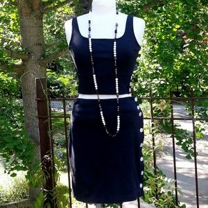 Moda INT'L crop top skirt set black w/MOP buttons